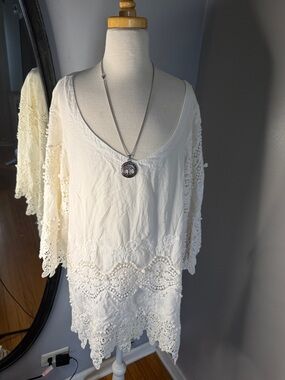 Eberjey white 100% Cotton Crochet-Trim tunic